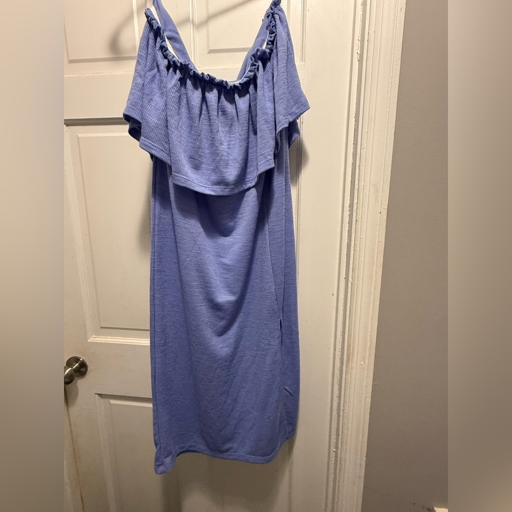 O'Neill Light Blue Knit Dress with off the shoulder design.